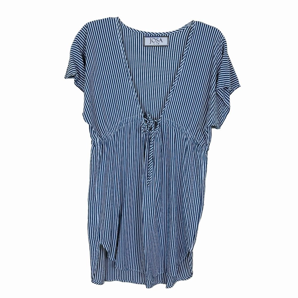 JOSA TULUM Women's Deep V Striped Beach Coverup with Drawstring Waist, One Size